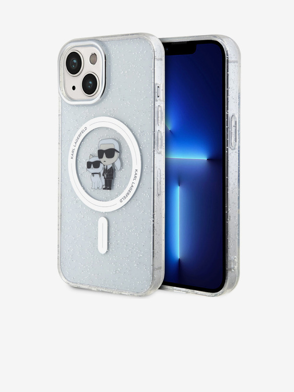 Karl Lagerfeld Karl Lagerfeld IML Šljokičasti Karl and Choupette MagSafe Stražnji poklopac za iPhone 15 Transparent