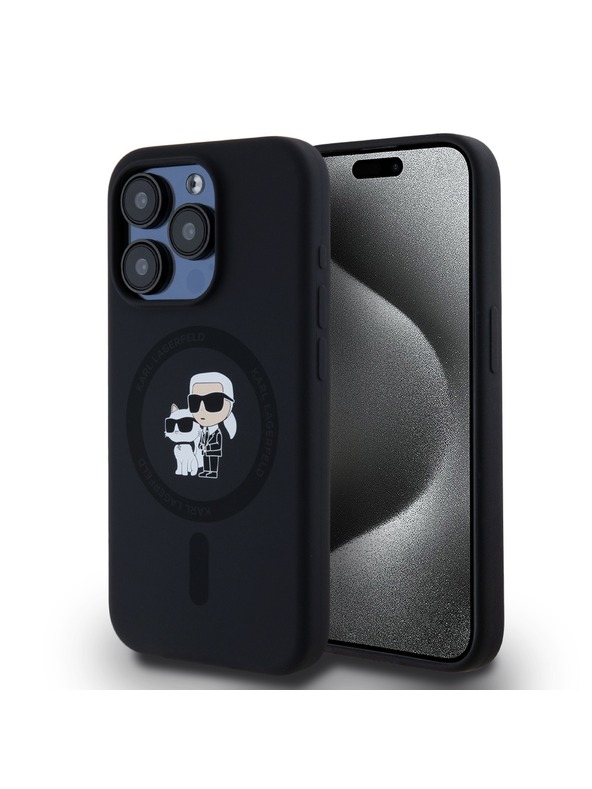 Karl Lagerfeld Karl Lagerfeld Tekući silikonski Karl and Choupette Magsafe Stražnji poklopac za iPhone 15 Pro Black
