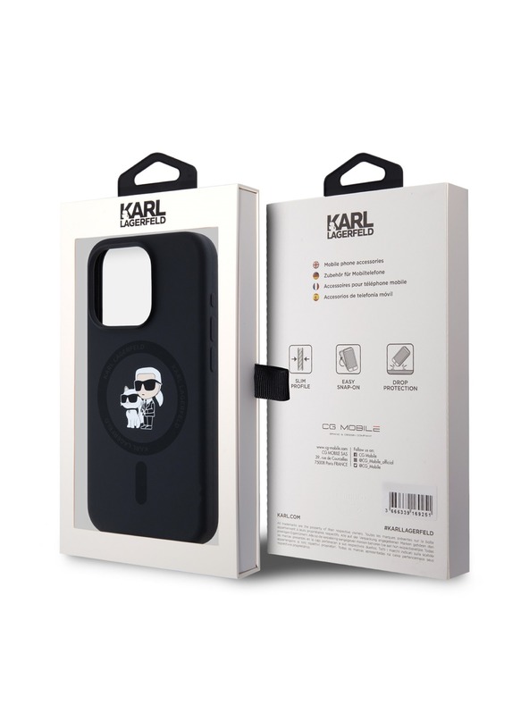 Karl Lagerfeld Karl Lagerfeld Tekući silikonski Karl and Choupette Magsafe Stražnji poklopac za iPhone 15 Pro Black