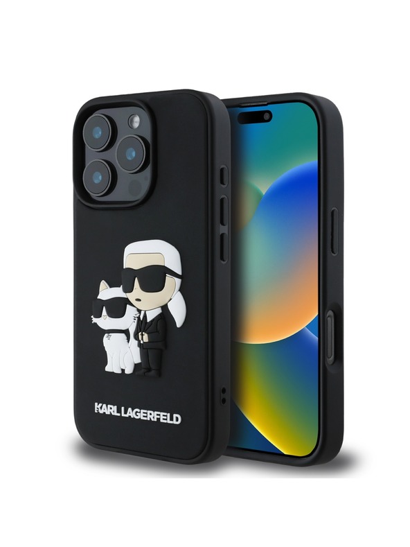 Karl Lagerfeld Karl Lagerfeld PU Saffiano Karl and Choupette Stražnji poklopac za iPhone 16 Pro Black