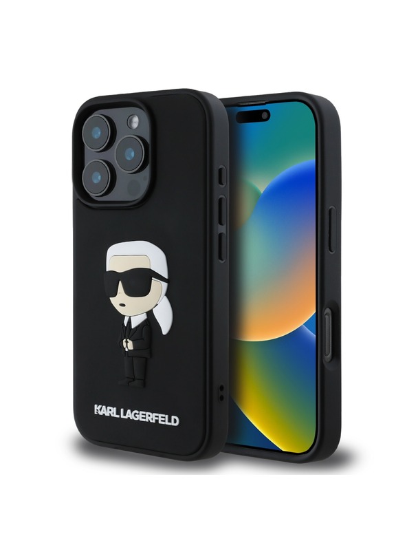 Karl Lagerfeld Karl Lagerfeld 3D Gumeni Ikonski Stražnji poklopac za iPhone 16 Pro Max Black