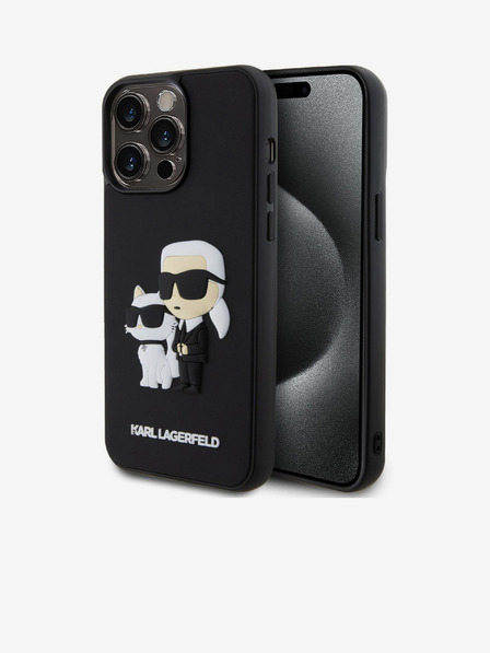 Karl Lagerfeld 3D Gumeni Karl and Choupette Stražnji poklopac za iPhone 15 Pro Max Black Karl Lagerfeld