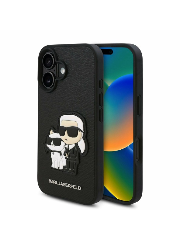 Karl Lagerfeld Karl Lagerfeld PU Saffiano Karl and Choupette Stražnji Poklopac za iPhone 16 Crna