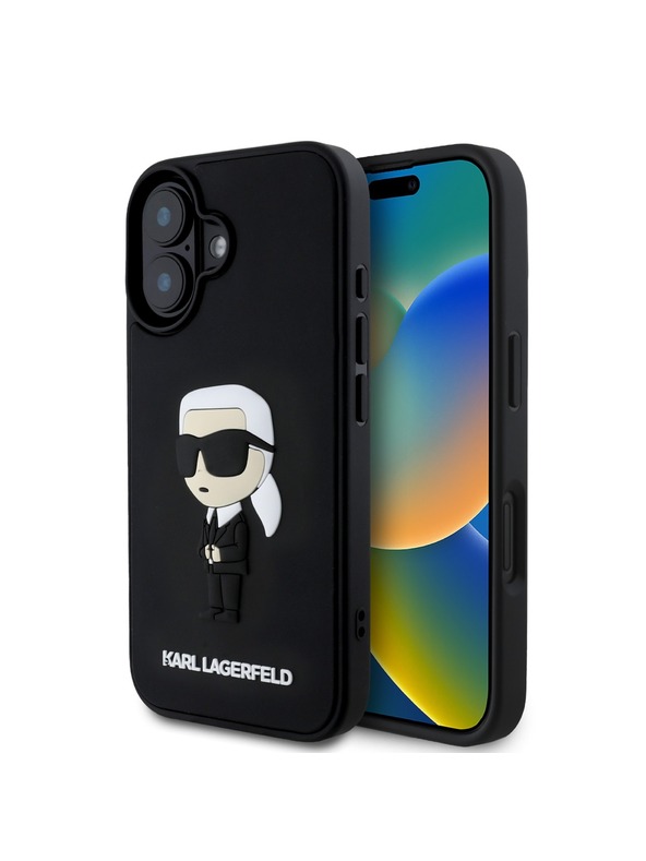 Karl Lagerfeld Karl Lagerfeld 3D Rubber Ikonik Stražnji Poklopac za iPhone 16 Crna