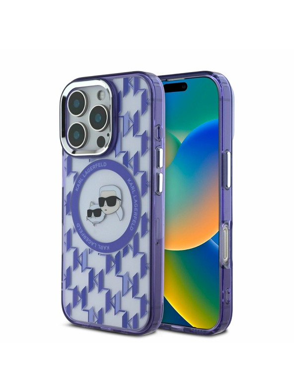 Karl Lagerfeld Karl Lagerfeld IML Monogram K&CH Heads MagSafe Stražnji Poklopac za iPhone 16 Pro Ljubičasta