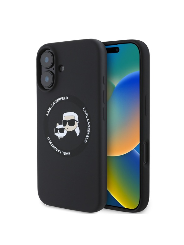 Karl Lagerfeld Karl Lagerfeld Tekući silikonski K&CH Glave MagSafe Stražnji poklopac za iPhone 16 Crni
