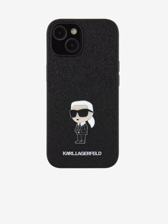 Karl Lagerfeld Karl Lagerfeld Fiksni šljokasti Metalni Ikonski Stražnji poklopac za iPhone 15 Crni