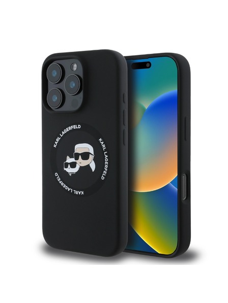 Karl Lagerfeld Karl Lagerfeld Tekući silikonski K&CH Glave MagSafe Stražnji poklopac za iPhone 16 Pro Max Crni