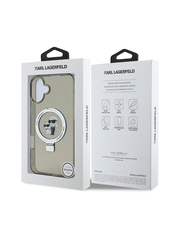 Karl Lagerfeld Karl Lagerfeld Stalak Karl and Choupette MagSafe Stražnji poklopac za iPhone 16 Plus Crni