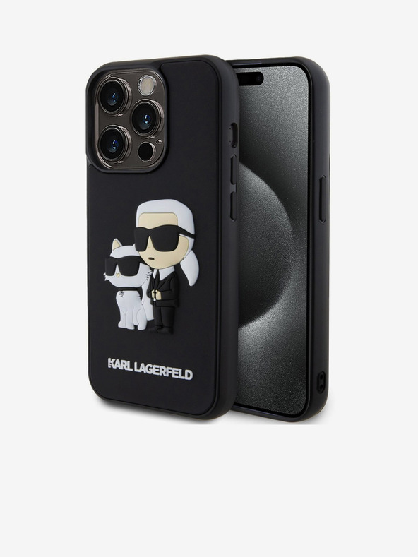 Karl Lagerfeld Karl Lagerfeld 3D Gumeni Karl and Choupette Stražnji poklopac za iPhone 13 Pro Crni