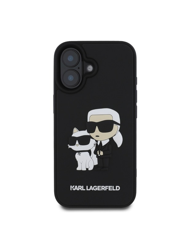 Karl Lagerfeld Karl Lagerfeld 3D Gumeni Karl and Choupette Stražnji poklopac za iPhone 16 Plus Crni