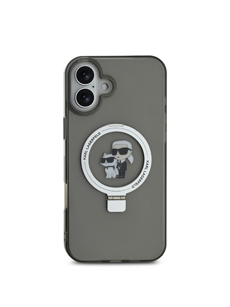 Karl Lagerfeld Karl Lagerfeld Ringstand Karl and Choupette MagSafe Stražnji poklopac za iPhone 16 Crni