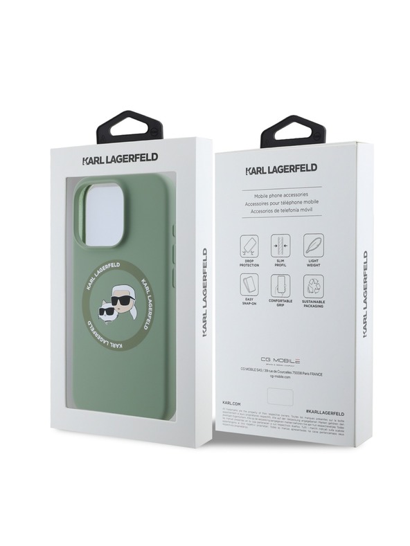 Karl Lagerfeld Karl Lagerfeld Liquid Silicone K&CH Heads MagSafe Stražnji poklopac za iPhone 16 Pro Kaki