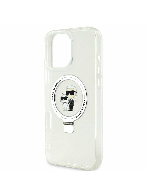 Karl Lagerfeld Karl Lagerfeld Ringstand Karl and Choupette MagSafe Stražnji poklopac za iPhone 16 Pro Bijeli