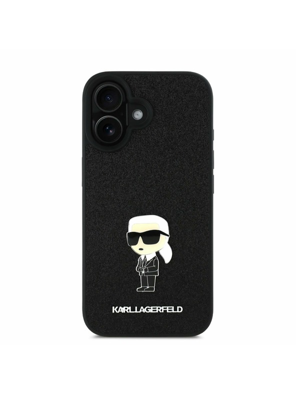Karl Lagerfeld Karl Lagerfeld Fixed Glitter Metal Ikonik Stražnji poklopac za iPhone 16 Crni
