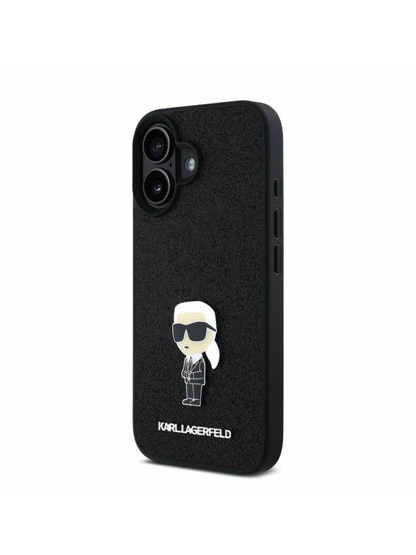 Karl Lagerfeld Karl Lagerfeld Fixed Glitter Metal Ikonik Stražnji poklopac za iPhone 16 Crni