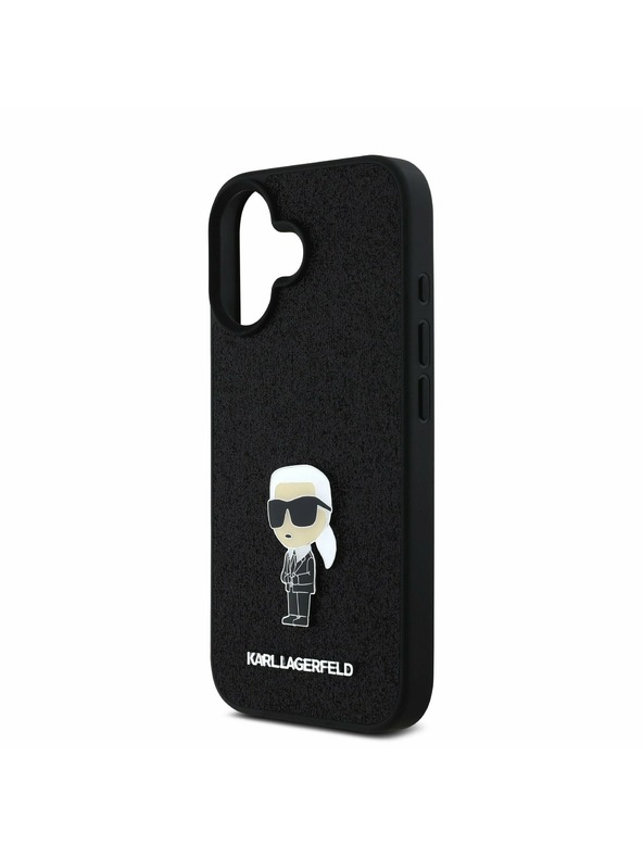 Karl Lagerfeld Karl Lagerfeld Fixed Glitter Metal Ikonik Stražnji poklopac za iPhone 16 Crni