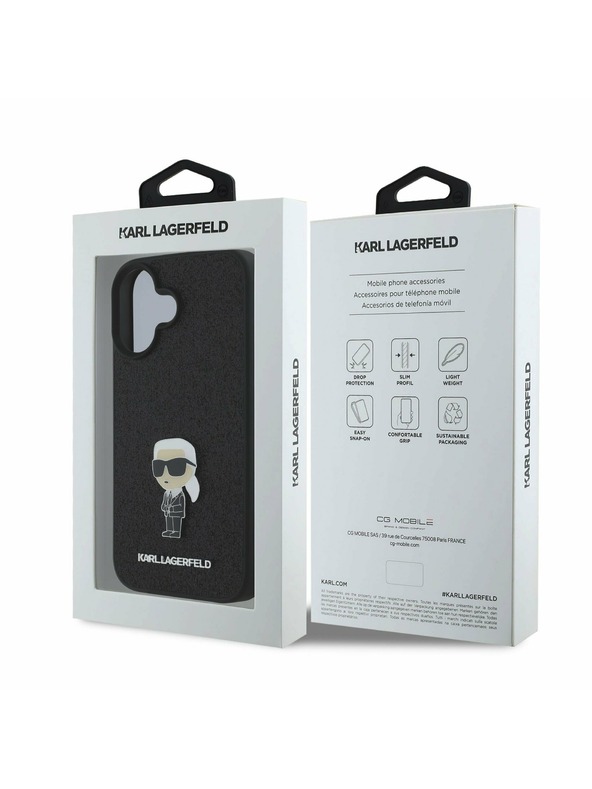 Karl Lagerfeld Karl Lagerfeld Fixed Glitter Metal Ikonik Stražnji poklopac za iPhone 16 Crni