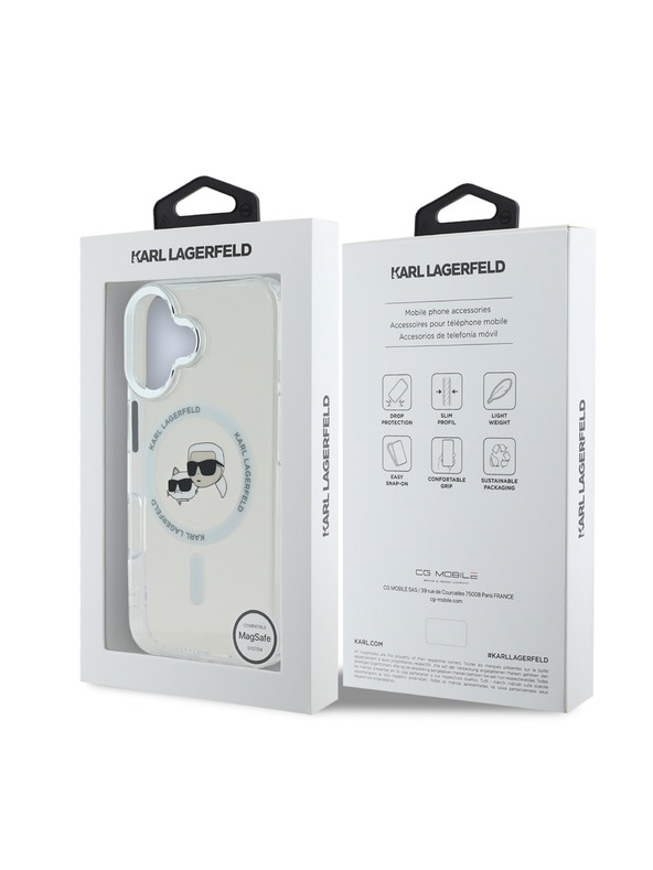 Karl Lagerfeld Karl Lagerfeld IML K&CH Heads Metalni okvir MagSafe Stražnji poklopac za iPhone 16 Plus Prozirni