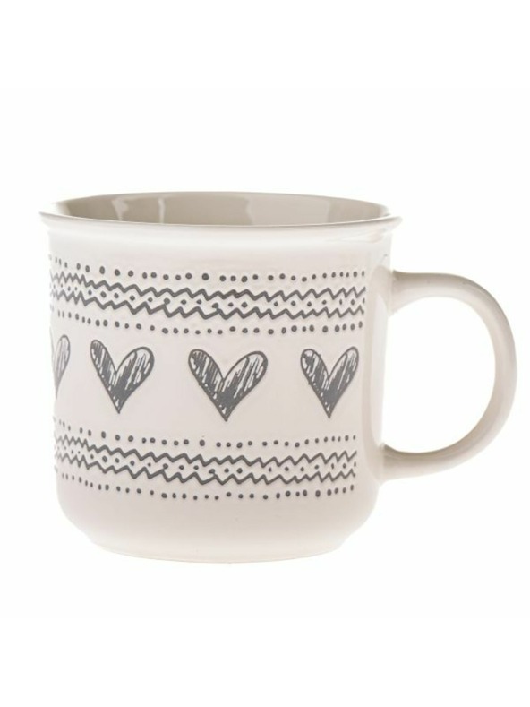 Casa de Engel Keramička šalica sa srcima, bijela sa sivom, 450ml, 6/36