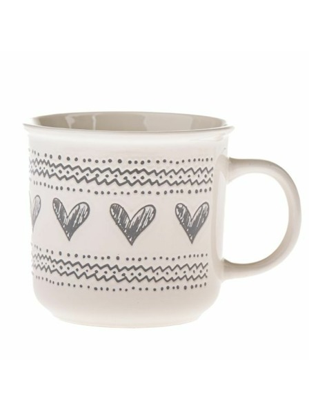 Casa de Engel Keramička šalica sa srcima, bijela sa sivom, 450ml, 6/36