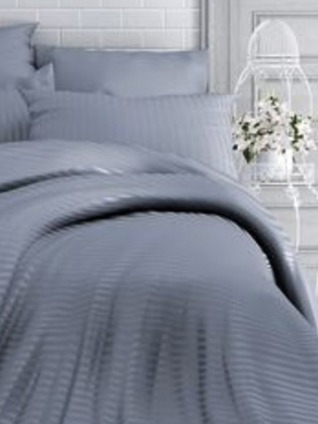 Kvalitex Produžena posteljina od francuskog satena s prugom 1+2, 240x220, 70x90cm TAMNOSIVA