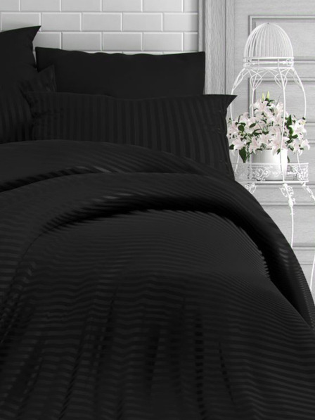 Kvalitex Posteljina od francuskog satena s prugom 1+2, 220x200, 70x90cm crna Kvalitex