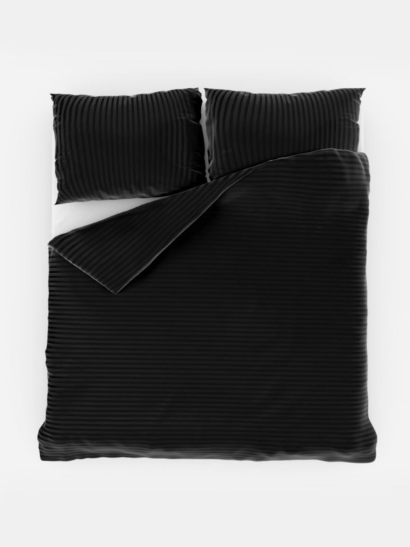 Kvalitex Posteljina od francuskog satena s prugom 1+2, 220x200, 70x90cm crna Kvalitex