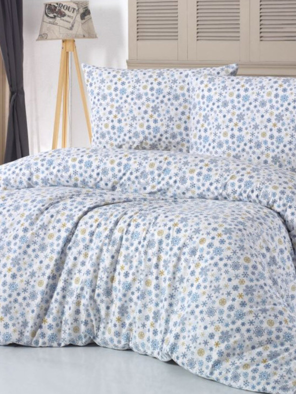 Kvalitex Božićna posteljina 140x200, 70x90cm FLAKES plavo-bež