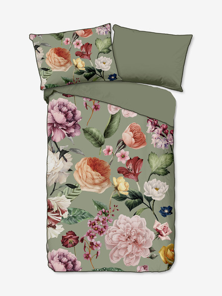 Descanso Dvostrana satenska posteljina sa zelenim uzorkom Descanso 140 x 200 cm