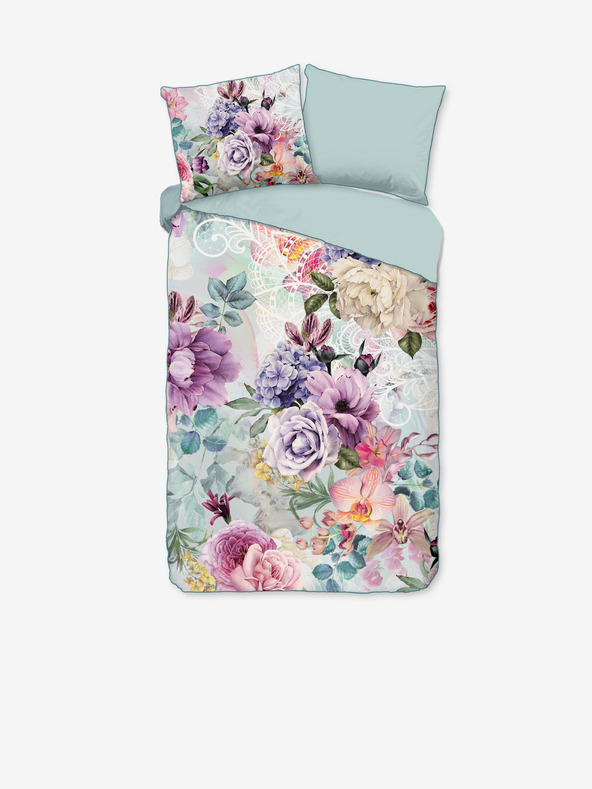 Descanso Ružičasto-zelena satenska posteljina Descanso 140 x 220 cm