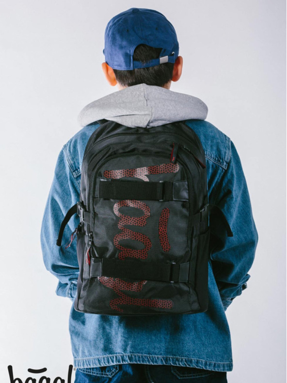 BAAGL  Crni školski set - ruksak, pernica, torba Baagl Skate Red
