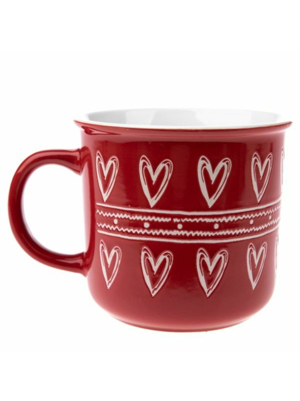 Casa de Engel Keramička šalica sa srcima, crvena, 450ml, 6/36