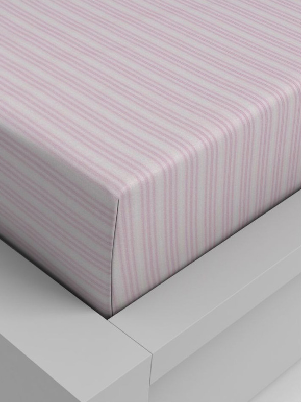 Kvalitex Pamučna rastezljiva plahta 140x200cm ružičasta pruga Kvalitex