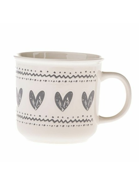 Casa de Engel Keramička šalica sa srcima, bijela sa sivom, 450ml, 6/36