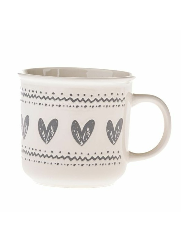 Casa de Engel Keramička šalica sa srcima, bijela sa sivom, 450ml, 6/36
