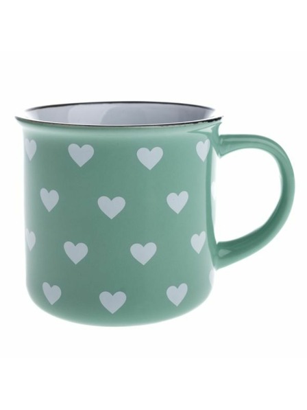 Casa de Engel Keramička šalica, svijetlozelena s bijelim srcima, 400ml, 12/36