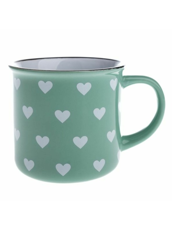 Casa de Engel Keramička šalica, svijetlozelena s bijelim srcima, 400ml, 12/36