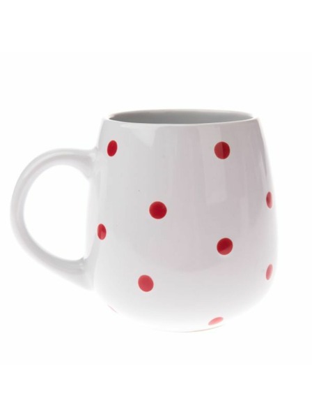 Casa de Engel Keramička šalica, bijela s crvenim točkicama, 520ml, 12/36