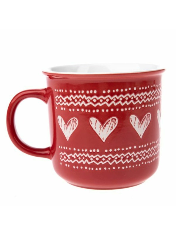 Casa de Engel Keramička šalica sa srcima, crvena, 450ml, 6/36