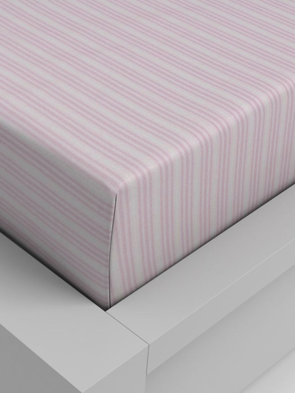 Kvalitex Pamučna rastezljiva plahta 220x200cm ružičasti prugasti uzorak Kvalitex