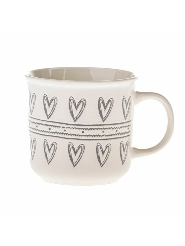Casa de Engel Keramička šalica sa srcima, bijela sa sivom, 450ml, 6/36