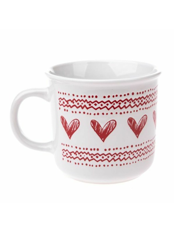 Casa de Engel Keramička šalica sa srcima, bijela, 450ml, 6/36