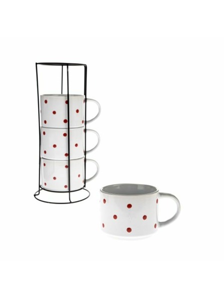 Casa de Engel Keramičke šalice u metalnom stalku, bijele s crvenim točkicama, 4x300ml, 1/9