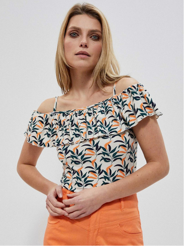 Moodo Moodo krem-zeleni ženski top s uzorkom