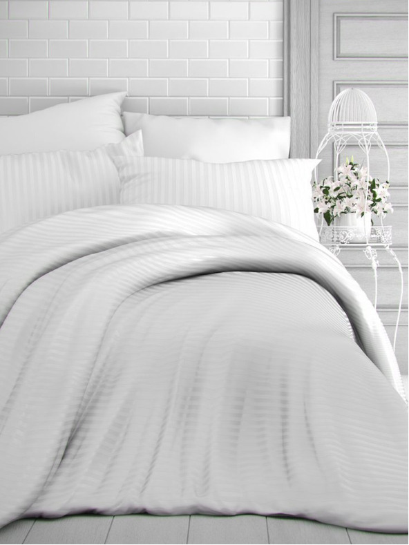Kvalitex Satenska posteljina s prugom 140x200, 70x90cm BIJELA