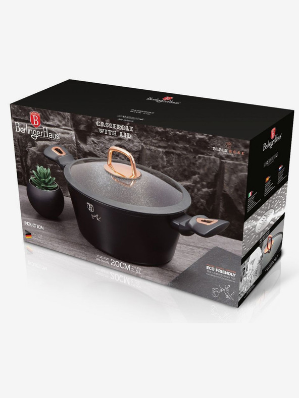 Berlingerhaus Lonac s poklopcem s mramornom površinom 20 cm Black Rose Collection BERLINGERHAUS