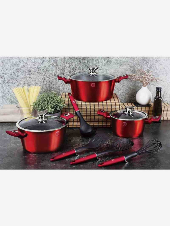 Berlingerhaus Set posuđa s mramornom površinom od 10 komada Burgundy Metallic Line BERLINGERHAUS