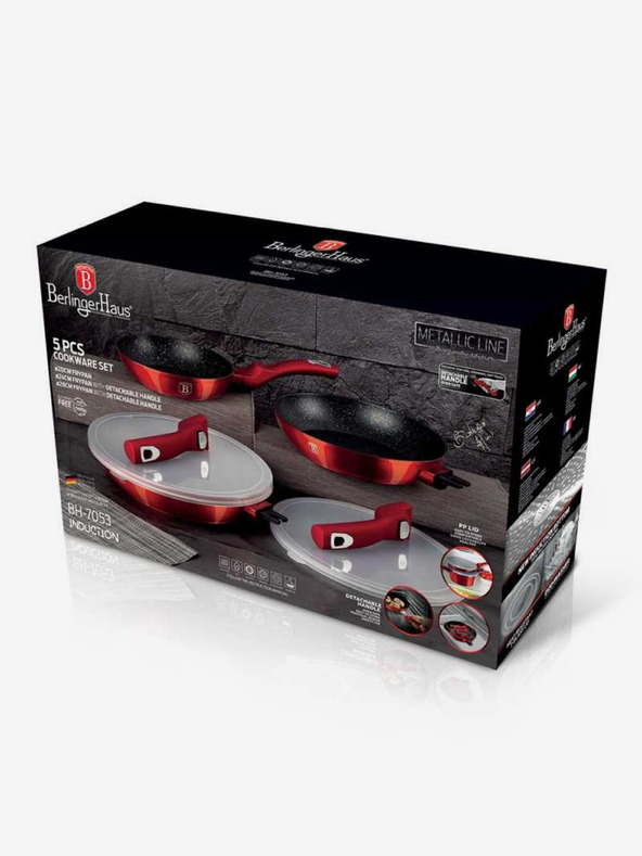 Berlingerhaus Tava za prženje s uklonjivom ručkom set od 5 komada Burgundy Metallic Line BERLINGERHAUS