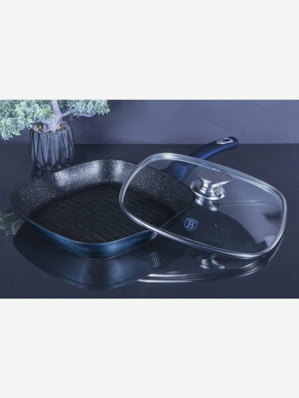 Berlingerhaus Grill tava s mramornom površinom i poklopcem 28 cm BERLINGERHAUS Metallic Line Aquamarine Edition